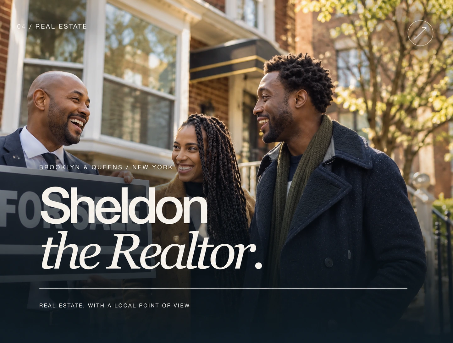 Conceptual editorial artwork for Sheldon the Realtor, celebrating a property sale in Brooklyn and Queens